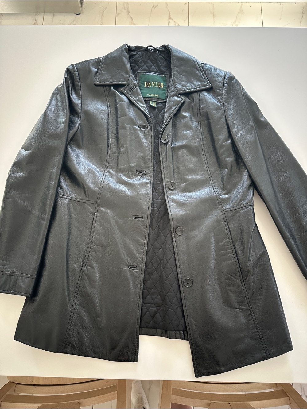 Vintage Black Leather Button-Front Jacket